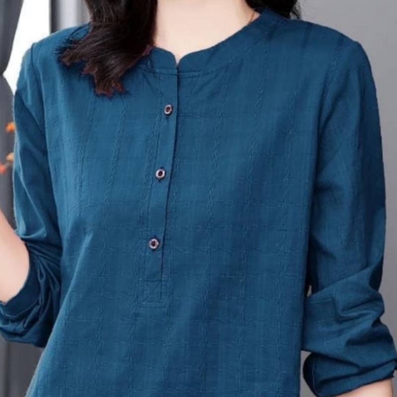 Women's Denim Half Button Long Sleeve Shirts